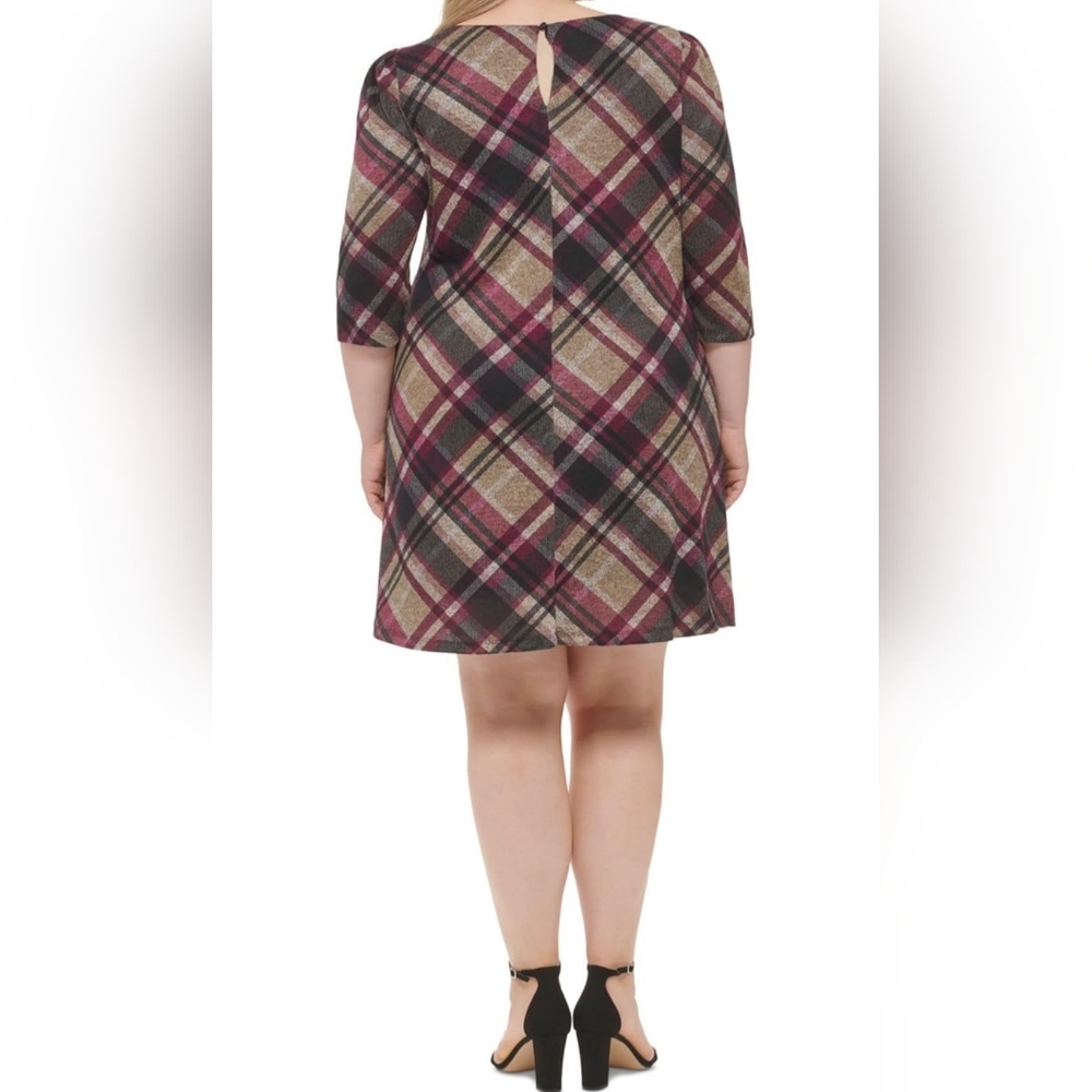 🩷 Jessica Howard NWT Plus Size Mock Neck Plaid A-Line Dress Size 2X - Picture 3 of 11